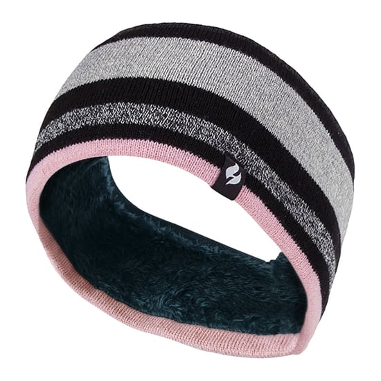 Dames fleece gevoerde thermo oorwarmer hoofdband - Streep Zwart Felroze - Image 1