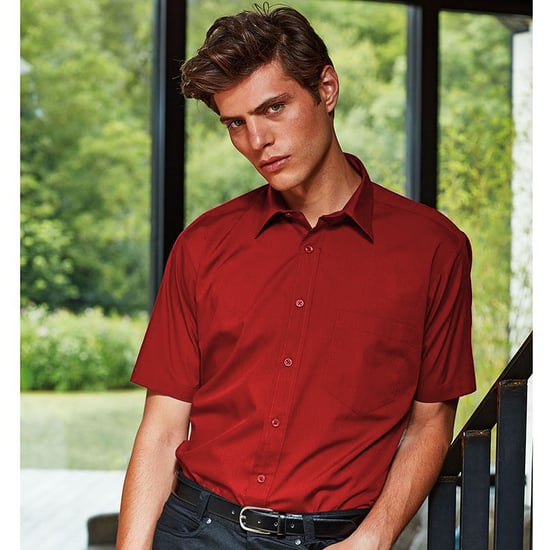 Premier Heren Korte Mouw Formele Poplin Gewoon Werk Shirt (Rood) - Image 2