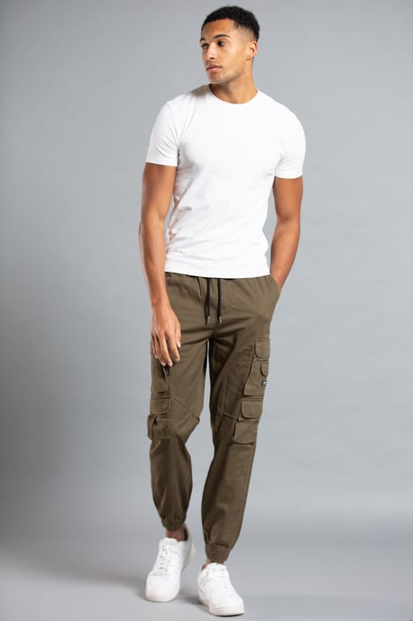 Khaki Belted Cotton Cargo Trousers