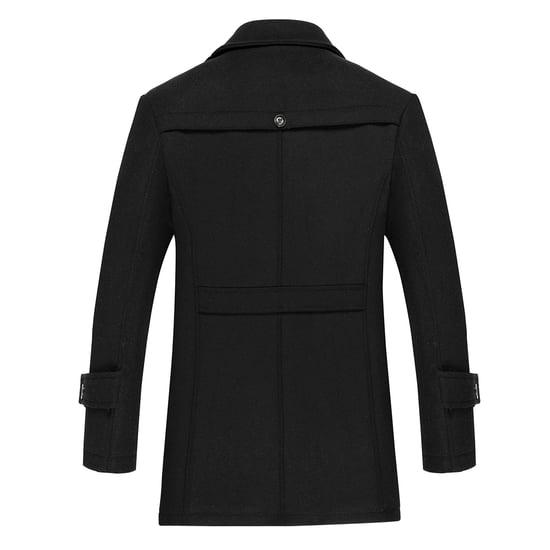 Men's Winter Thickened Solid Color Lapel Casual Wool Coat with Striped Collar Camel Black
