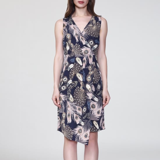 Mid-length kruis-hartjurk met veren afdrukken - Image 1