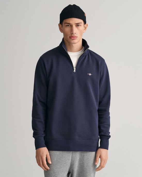 GANT Mens Regular Fit Shield Logo Half Zip Sweatshirt - Image 1