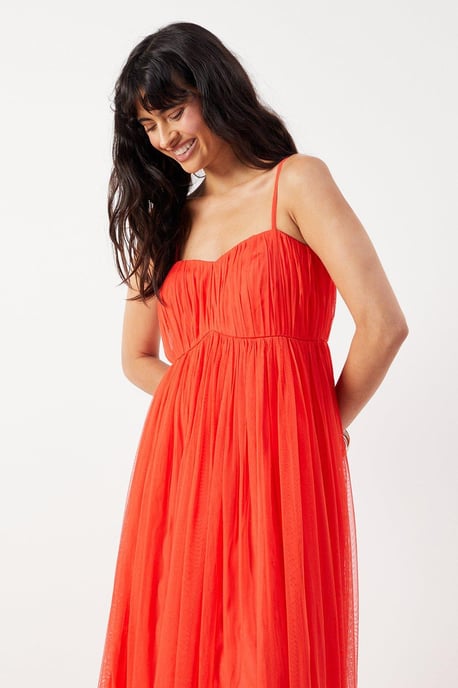 Tulle Strappy Bandeau Maxi Dress