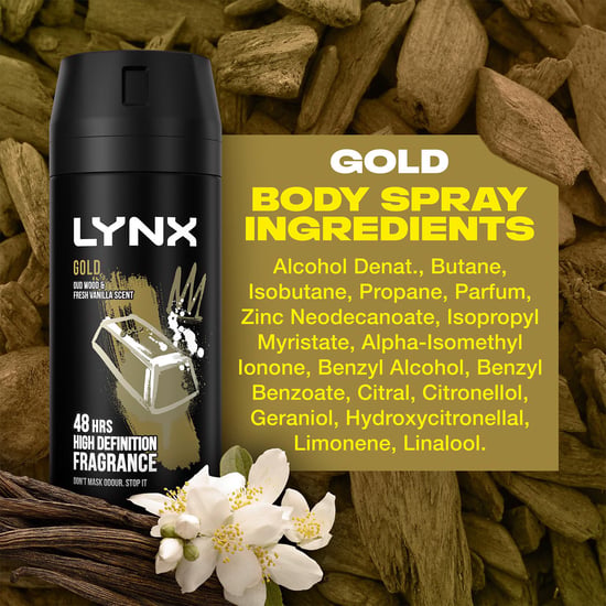 Lynx Body Spray Gold 48-H High Definition Fragrance Deo For Men, 3x150ml