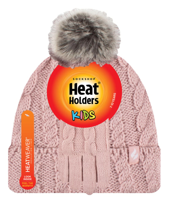 Heat Holders Meisjes Cable Bobble Muts En Handschoenen Set - Schemerig Roze - Image 2