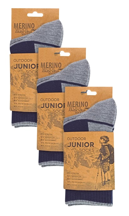 3-Paar Multipack Kinderen Merino Wol Wandelsokken | Lichtgewicht Anti-Blaren Sokken voor Jongens & Meisjes - Marineblauw - Image 2