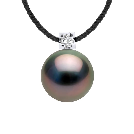 DIADEMA - Necklace - Black Nylon - Tahiti Pearl and Real Diamond
