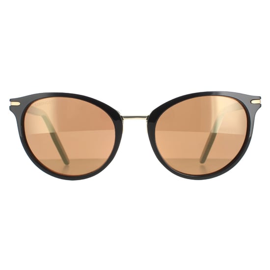 Serengeti Round Womens Shiny Black Mineral Polarized Drivers Gold Elyna