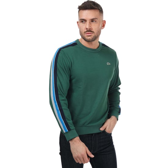 Men's Lacoste SPORT Contrast Bands Crew Sweatshirt in Green
