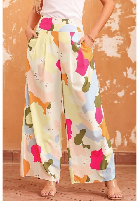 Dames Kleurpalette Print Wijde Pantalons in Multicolor - Image 2
