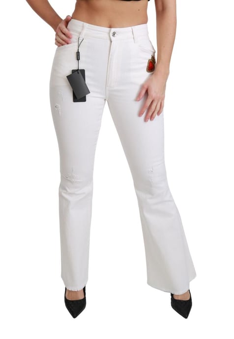 Dolce & Gabbana Dames Witte Hart Uitlopende Stretch Katoenen Broek - Image 2