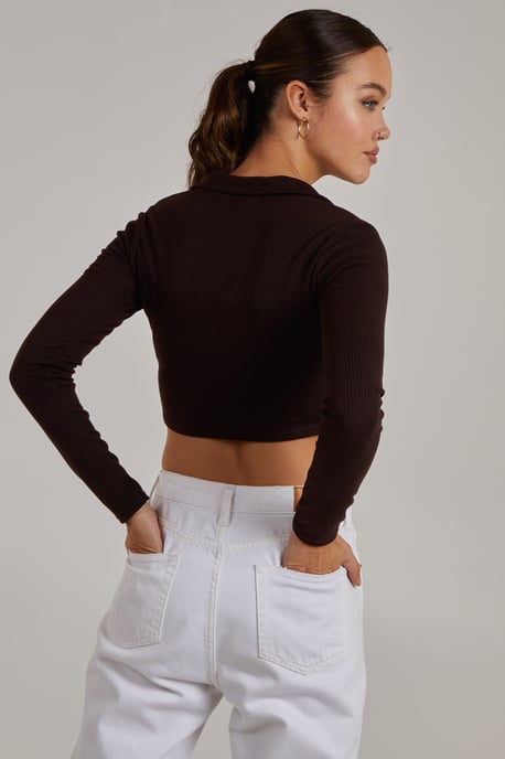 Long Sleeve Gathered Rib Top