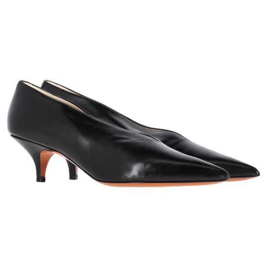 Celine V Neck Pointed Toe Pumps in Black Leather - Image 4