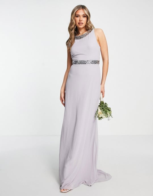 TFNC embellished chiffon maxi dress in grey - LGREY