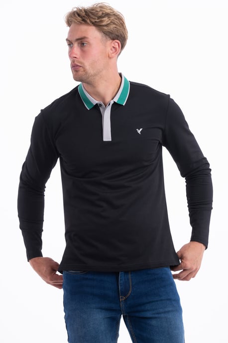 D-Rock Mens Polo Shirt with Dual-Stripe Collar Long Sleeve