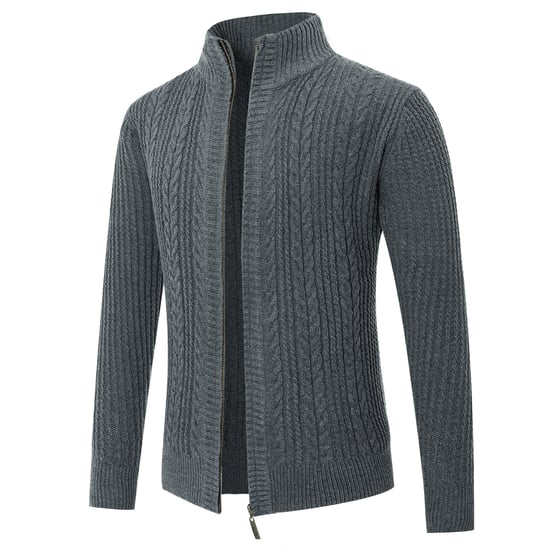 Heren Vest met Rits Vest Grof Gebreid met Opstaande Kraag Grijs - Image 2