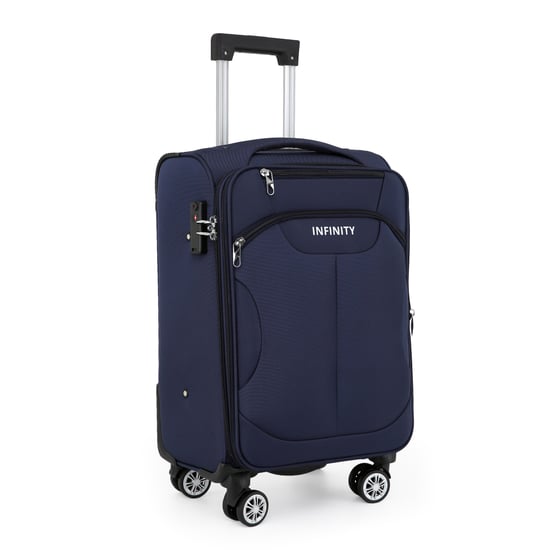 Blue Soft Shell Suitcase 8 Wheel Luggage Travel TSA Light Carry On Cabin Bag