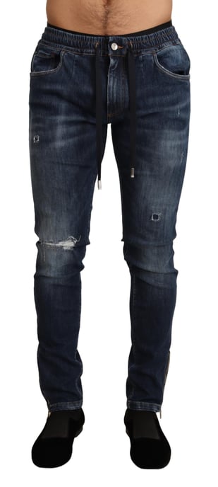 Dolce & Gabbana Heren Blauw Katoen Stretch Tattered Denim Jeans - Image 1
