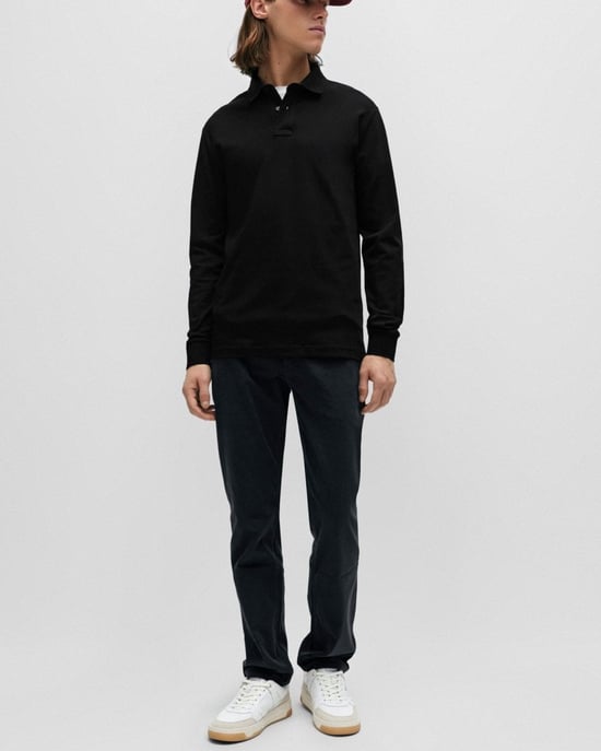 BOSS Orange Passerby Heren Lange Mouw Stretch-Katoenen Polo met Logo Patch NOS - Image 3