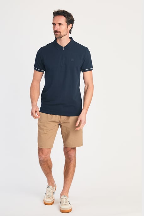 Navy Cotton Zip Neck Polo Shirt