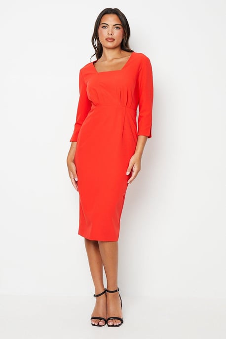 Drape Detail Square Neck Column Dress - Image 1