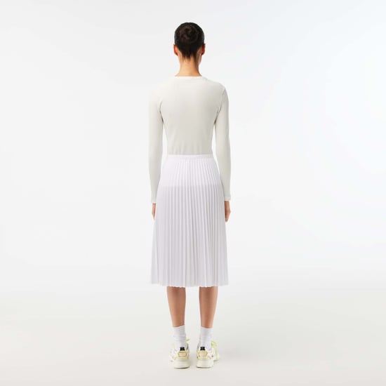 Women's Lacoste Elastic Waist Fluid Pleated Midi Skirt in White - Image 2