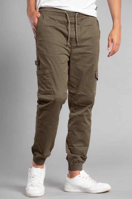 Khaki Cotton Drawstring Cargo Trousers