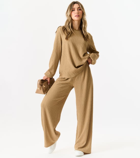 Textured Long Sleeves Oversized Top