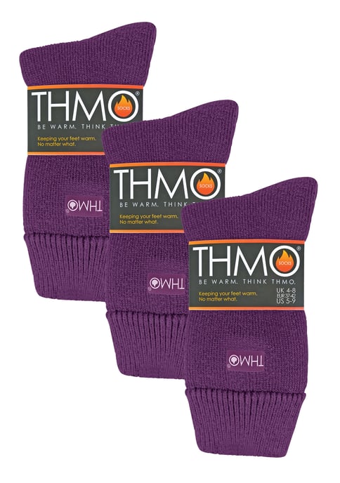 3 paar multiverpakking dames fleece pantoffelsokken | THMO | Ademende Crew Indoor Thermische Sokken met Grip - Paars - Image 2