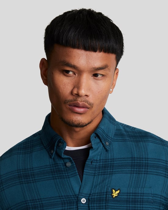 Mannen Tonale Ruit Flannel Overhemd in Marineblauw - Image 4