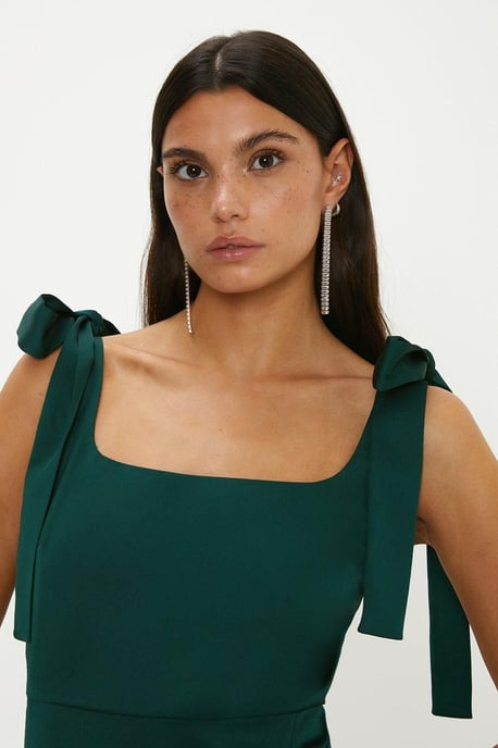 Satin Tie Shoulder Midi Bridesmaids Dress - Image 3