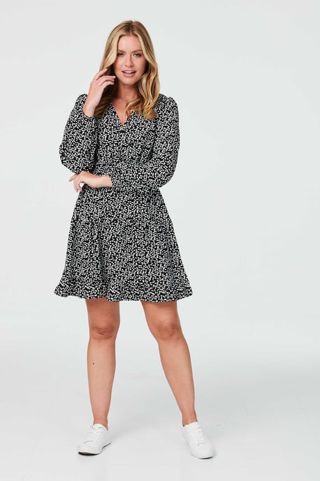 Ditsy Print V-Neck Skater Dress