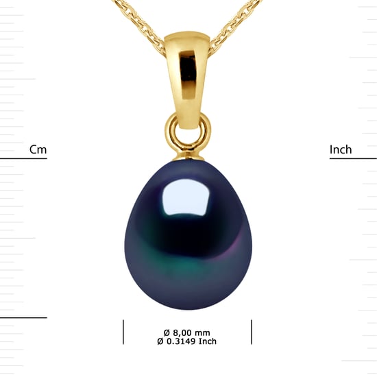 DIADEMA - Pendant - Yellow Gold and Real Freshwater Pearls - Black Tahitian Style