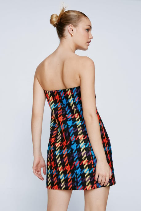 MultiColour Boucle Tailored Bandeau Mini Dress