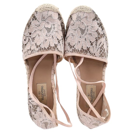 Valentino Garavani Floral Lace Self-Tie Espadrille Flats in Pink Polyester - Image 3
