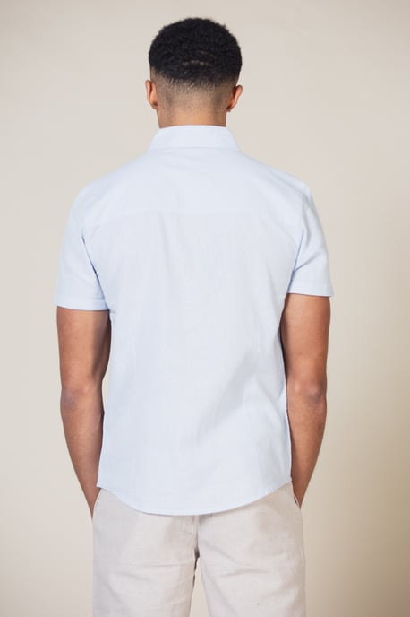 Blue 'Jafari' Linen Blend Short Sleeve Button-Up Shirt