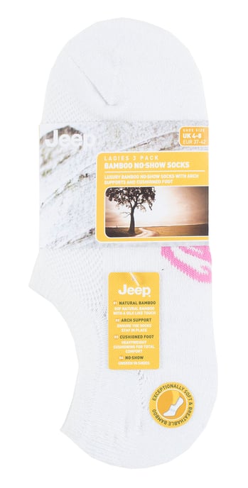 Dames Bamboe No Show Sokken | Jeep | Ademend Anti-blaren Gevoerd Onzichtbare Sokken met Antislip Hakgrip - Wit - Image 2