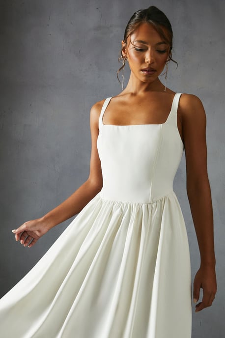 Square Neck A Line Midi Dress