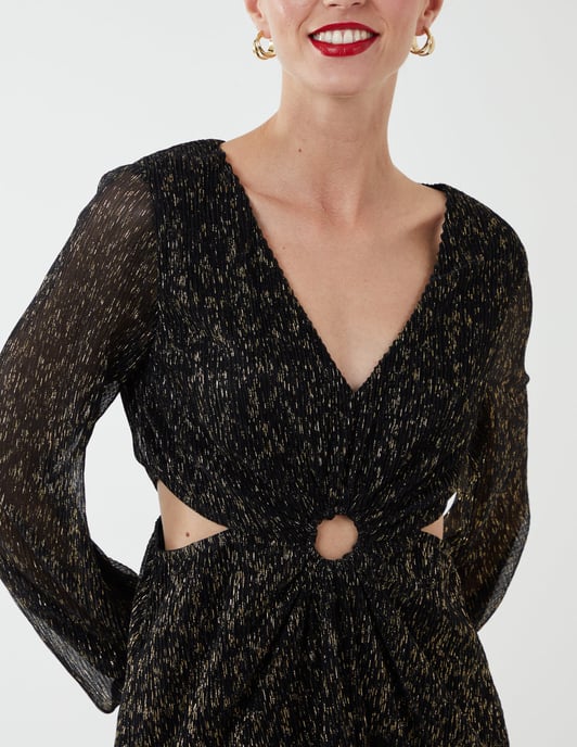 V-Neck Long Sleeve Lurex Dress