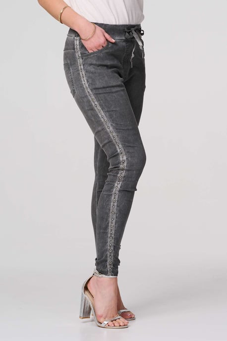 Dark Grey Plain Skinny Tie Waist Trousers