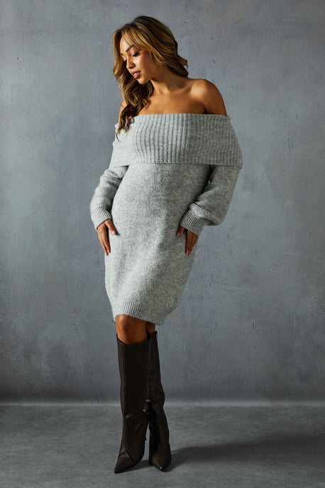 Premium Knit Bardot Foldover Jumper Dress