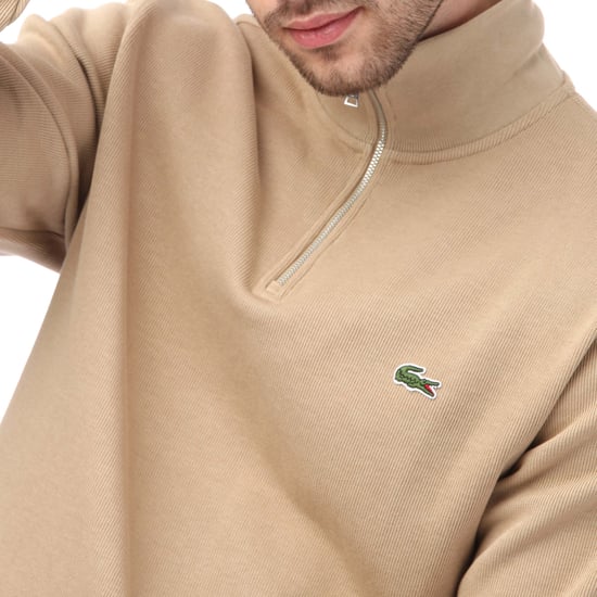 Men's Lacoste Zippered Stand-Up Collar Knitted Sweatshirt in Brown - Image 3