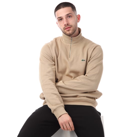 Men's Lacoste Zippered Stand-Up Collar Knitted Sweatshirt in Brown - Image 4