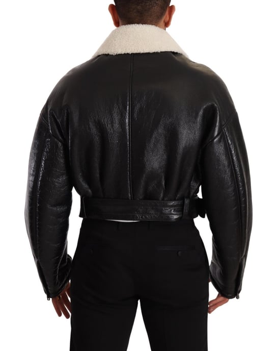 Dolce & Gabbana Heren Zwarte Leren Shearling Bikerjas - Image 3