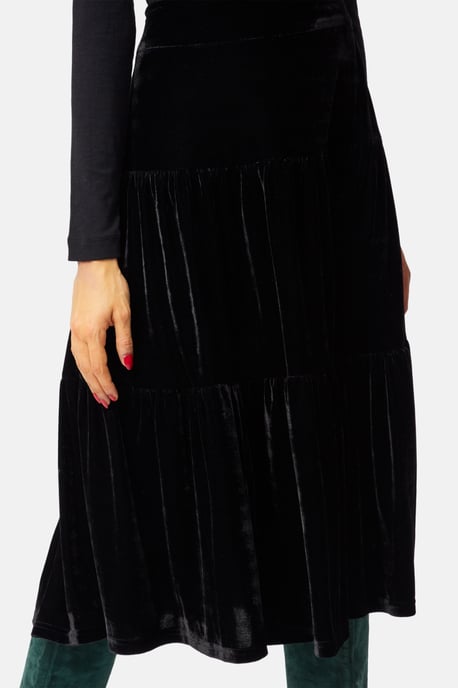 If You Please Velvet A-line Midi Skirt in Black