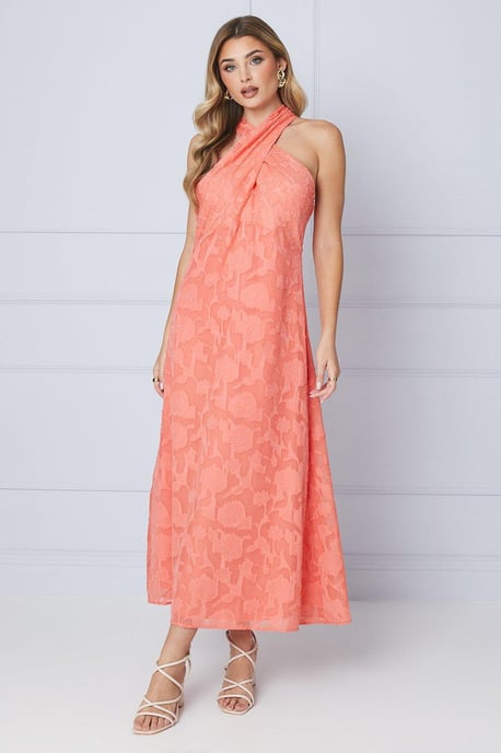 Jacquard Halterneck Maxi Dress