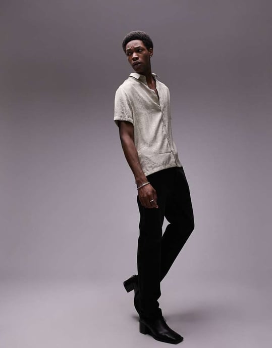Topman short sleeve relaxed fit bandana jacquard shirt in stone-Neutral
