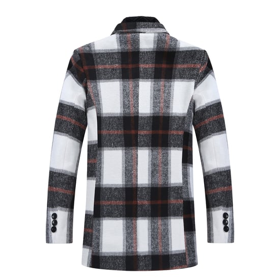 Heren lange slim fit geruite winter dikke jas met sjaalkraag rood - Image 2