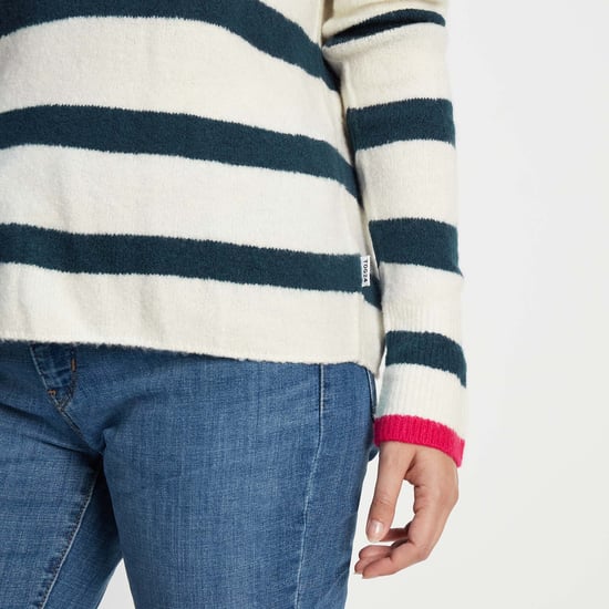 Anthea Womens Roll Neck Stripe Jumper Starry Night/Off White