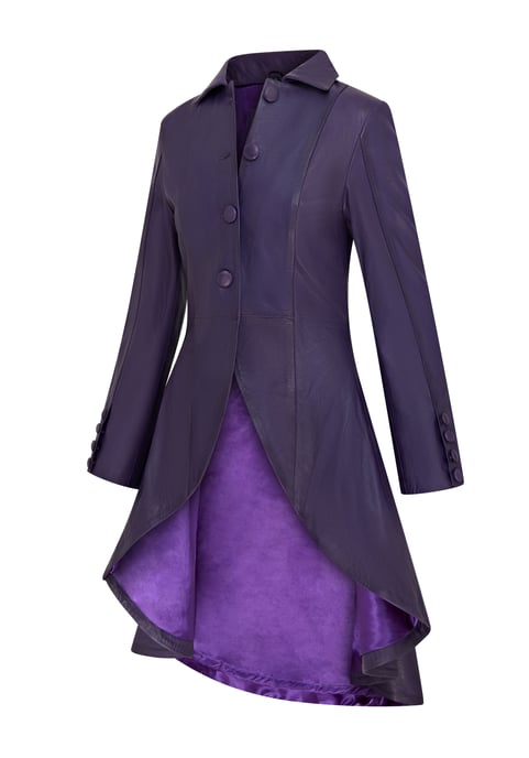 Womens Purple Gothic Full Length Victorian Leather Coat - Vantaa